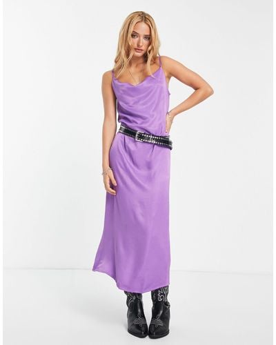 ONLY Cowl Neck Satin Slip Maxi Dress - Purple
