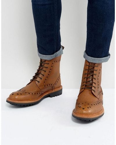 Ben Sherman Brogue Boots In Tan Leather - Brown