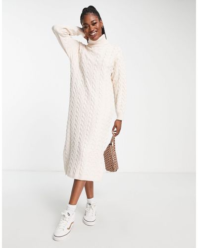 Urban Bliss Knitted Midi Dress With Roll Neck - Natural