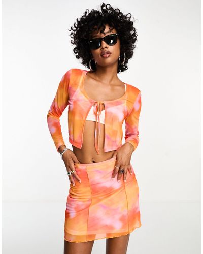 ONLY Mesh Tie Front Top Co-ord - Orange