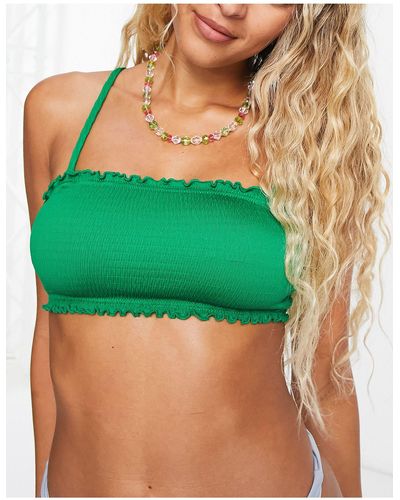Monki Ruched Bikini Top - Green