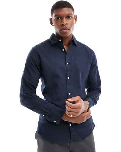 Jack & Jones Linen Shirt With Long Sleeve - Blue