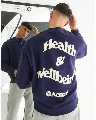 ASOS Asos Actual Oversized Sweatshirt With Health And Wellbeing Logo Back Print - Blue