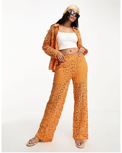 Vero Moda Wide Leg Crochet Trousers - Orange