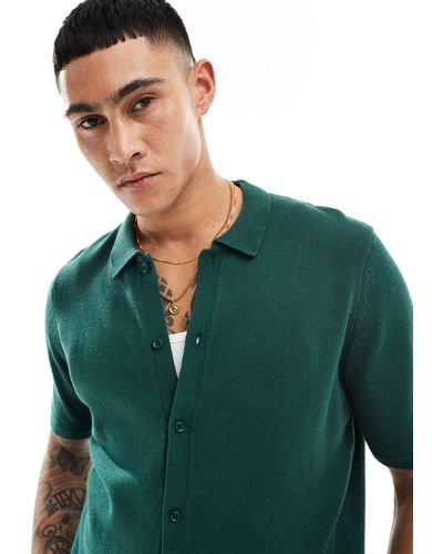 ASOS Co-ord Midweight Knitted Cotton Button Through Polo - Green