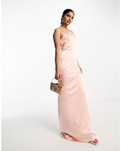 Pretty Lavish Bridesmaid One Shoulder Satin Maxi Dress - Pink