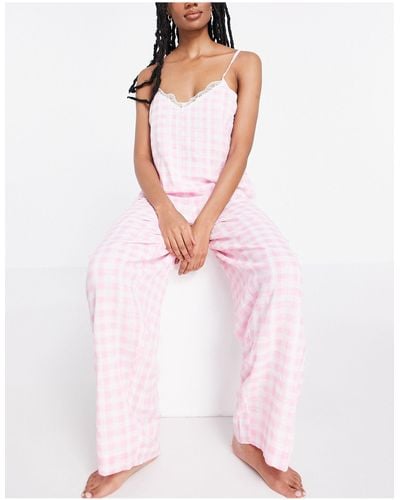 River Island Gingham Check Pyjama Cami And Trouser Set - Pink
