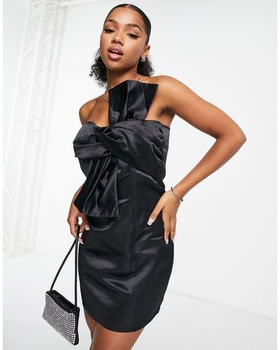 In The Style X Terrie Mcevoy Off Shoulder Large Bow Detail Mini Dress - Black