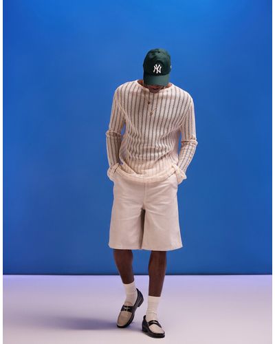 ASOS Linen Jort Shorts With Fixed Waist - Blue