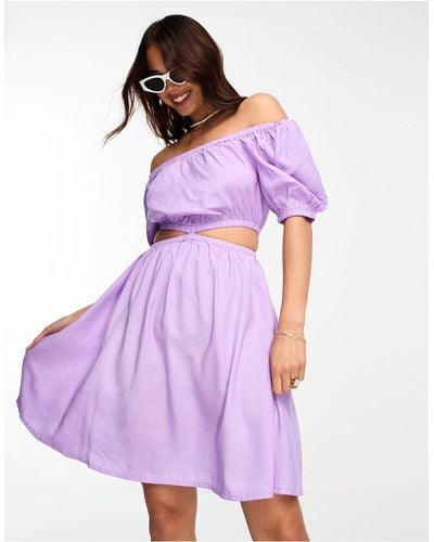 esmé studios Esmee Exclusive Beach Cut Out Mini Summer Dress With Shirred Bodice - Purple