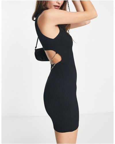 Bershka Corset Rib Knitted Mini Dress - Black
