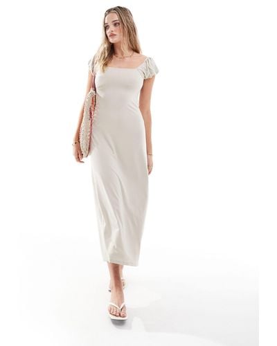 ASOS Puff Sleeve Square Neck Midi Dress - White