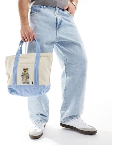 Polo Ralph Lauren Tote bag à logo ours - crème - Bleu