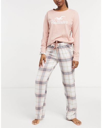 Hollister – schlafanzug-set aus flanell - Pink