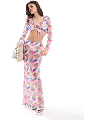 Vero Moda Beach Mesh Maxi Skirt Co-ord - Pink