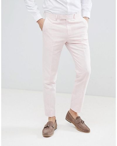Moss Moss London Wedding Skinny Suit Pants In Light Pink Linen