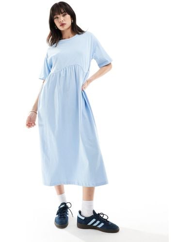 ASOS Short Sleeve Seam Detail Midi Smock Dress - Blue