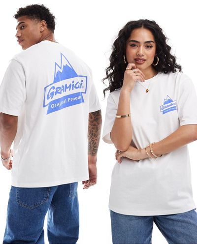Gramicci Camiseta blanca unisex con estampado gráfico - Azul