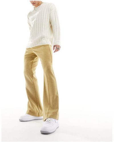 ASOS Pantalon évasé élégant à taille haute en laine mélangée - taupe - Blanc