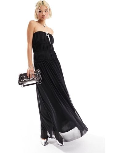 ASOS Mesh Ruched Dress With Ribbon Detail - Black