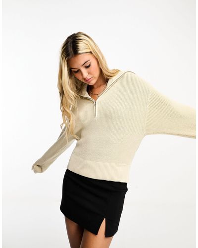 Monki hooggesloten Gebreide Sweater Met Korte Rits - Naturel