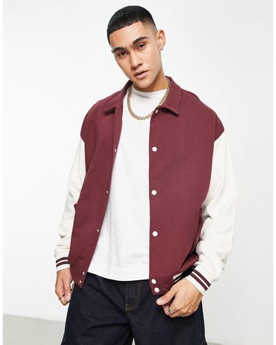 ASOS Chaqueta burdeos extragrande con mangas y ribetes en contraste - Rojo