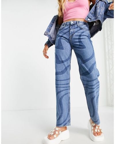 ONLY Jeans dad dritti con stampa astratta - Blu
