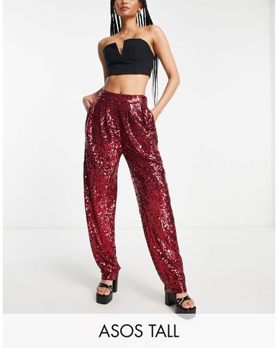 ASOS Asos Design Tall Sequin Slouchy Pants - Red