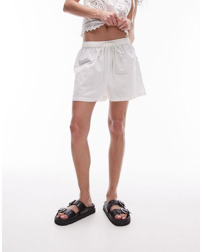 TOPSHOP Linen Look Beach Shorts - White
