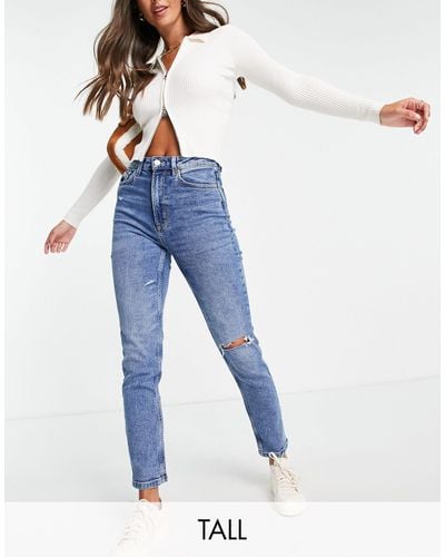 Stradivarius Slim Mom Jeans With Stretch in Blue | Lyst