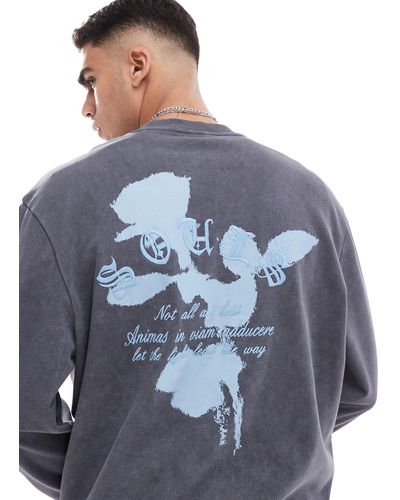 ASOS Oversized Sweatshirt With Text Print - Blue