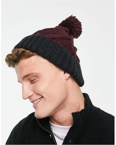 French Connection Cable Bobble Two Color Beanie Hat - Black