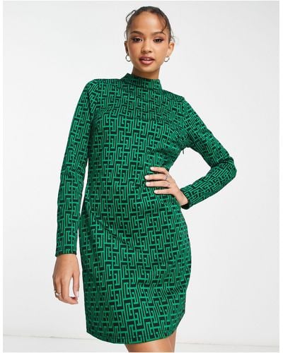 New Look Long Sleeve Mini Dress - Green