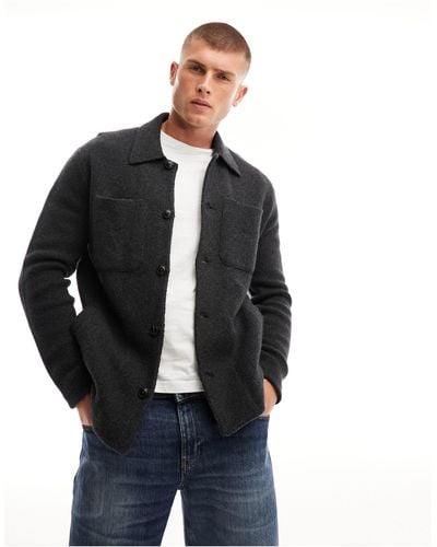 Abercrombie & Fitch Collared Knit Shirt Jacket - Black