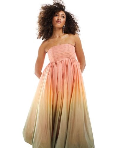 & Other Stories Strapless Midaxi Dress With Puffball Hem - Multicolor