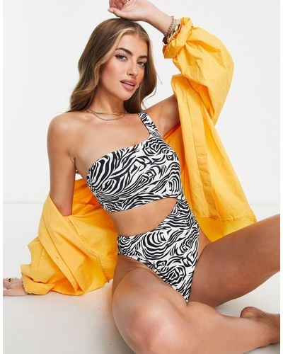 Wolf & Whistle Fuller Bust Exclusive One Shoulder Cut Out Swimsuit - Multicolor