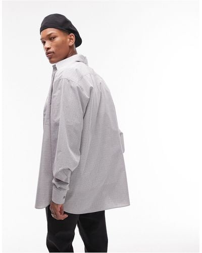 TOPMAN Long Sleeve Super Oversized Fit Grid Check Shirt - Grey