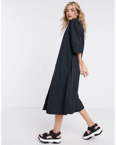 SELECTED Femme Organic Cotton Shirt Dress With Pleated Back - Black