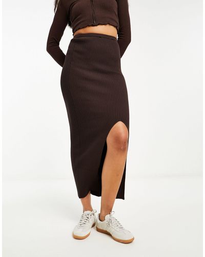 Bershka Knitted Bodycon Midi Skirt - Black