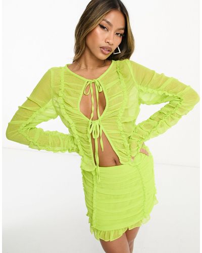AsYou Tie Front Chiffon Long Sleeve Top Co-ord - Green