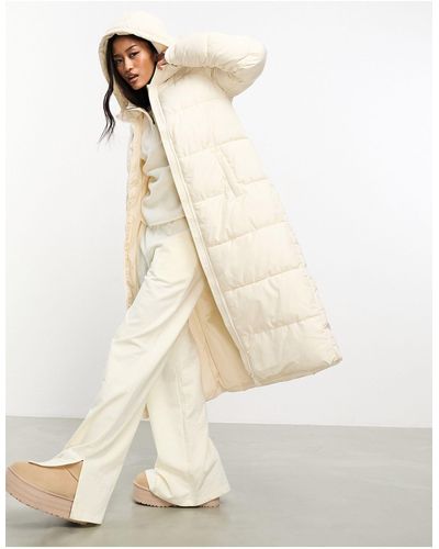 Pieces Padded Maxi Coat With Hood - White