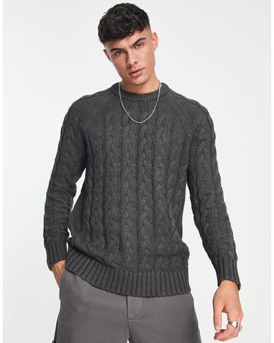 SELECTED Oversized Cable Knitted Sweater - Gray