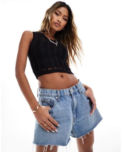 In The Style Laddered Knit Crop Top - Blue