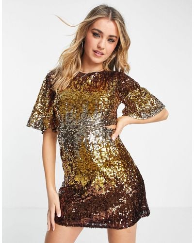 French Connection Estari Sequin Cut Out Dress - Natural