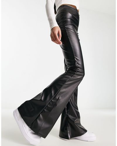 ASOS Leather Look Split Hem Kick Flares - Black