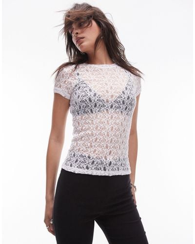 TOPSHOP Sheer Lace Tee - White