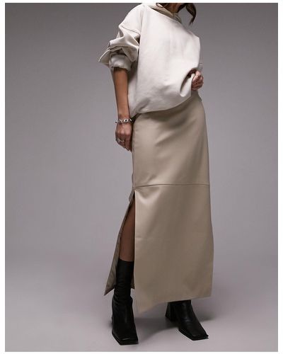 TOPSHOP Leather Look Clean Bias Maxi Skirt - Brown