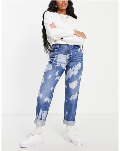 ASOS Hourglass Cotton Blend 'slouchy' Mom Jean With Paint Splatter - M - Blue