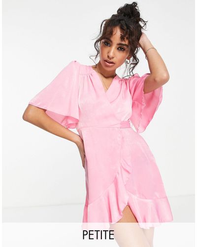 Flounce London Satijnen Mini-jurk Met Fladdermouwen En Overslag Aan - Roze