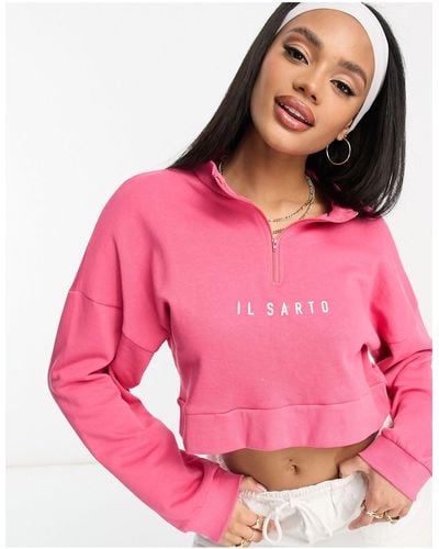 Il Sarto Cropped Half Zip Sweatshirt - Pink
